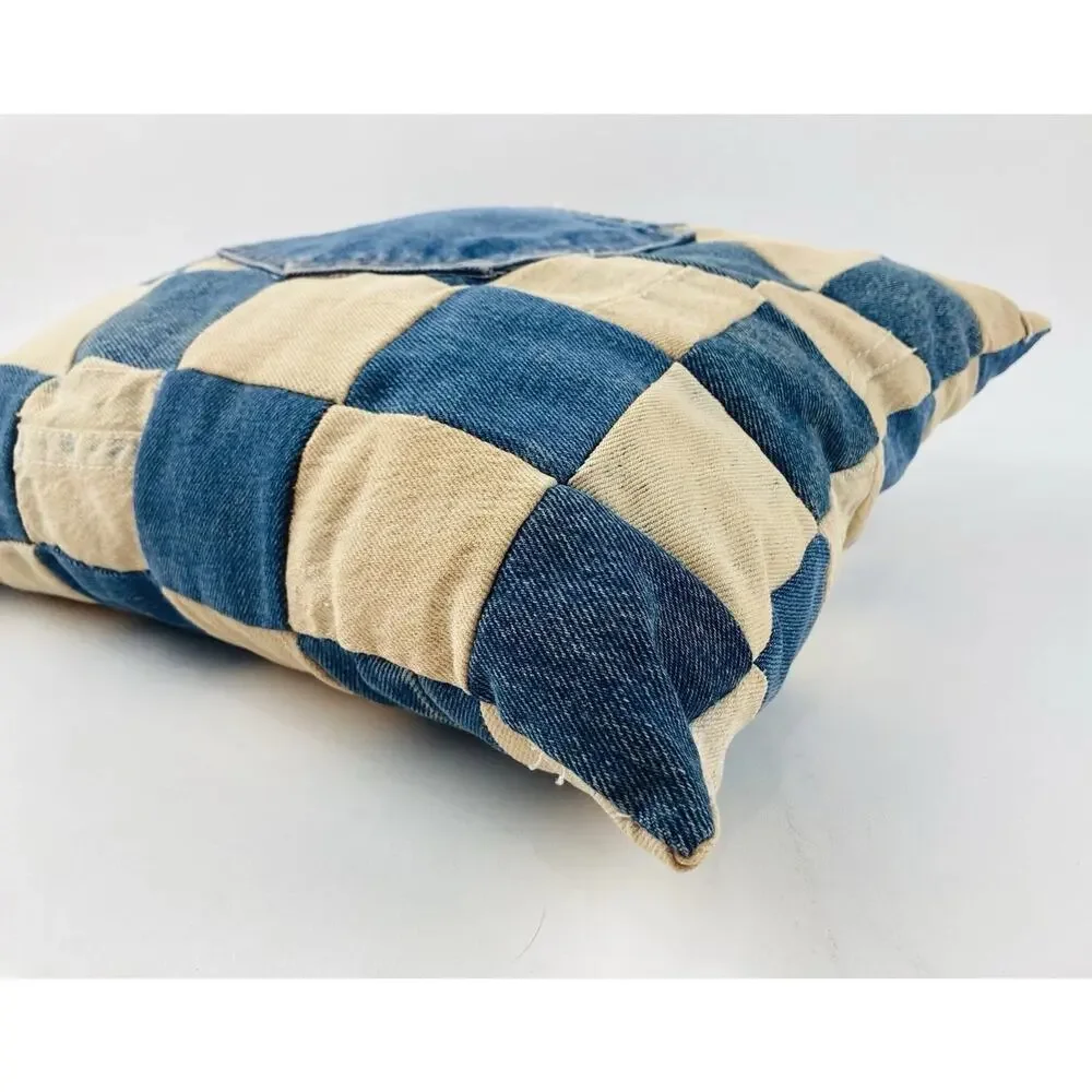 Denim Pillow Cotton Washed Blue Yellow White Decorative Punk Y2K Grunge Pocket